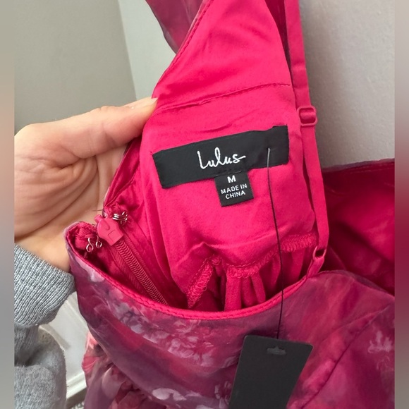 New Lulus Romance That Wows Magenta Floral Print Organza Maxi Dress - Picture 11 of 13